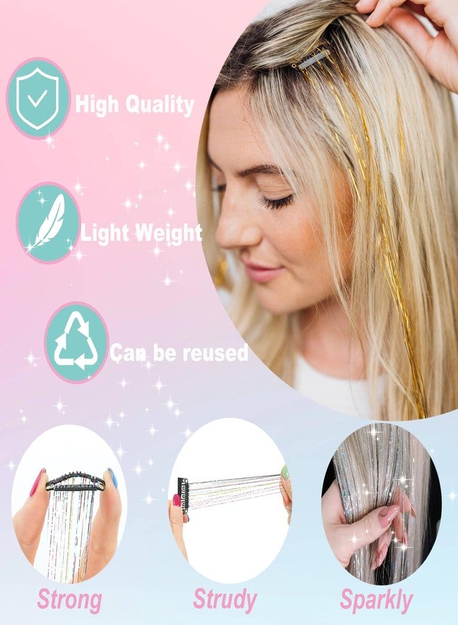 Zuolabty 18pcs Hair Tinsel Clip in Hair Tinsel Kit Glitter Tinsel Hair Extensions 20Inch Sparkling Fairy Hair Tinsel Shiny Hair Accessories for Women Girls Kids (Pink) - Image 4